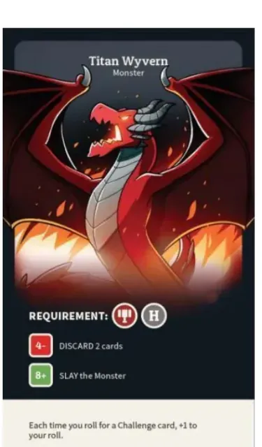 Carta de monstruo Titan Wyvern con su requisito de fiesta, su rango de castigo y su habilidad de recompensa.