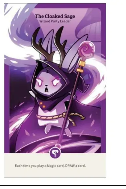 Carta de líder de grupo The Cloaked Sage con su clase y su habilidad permanente.