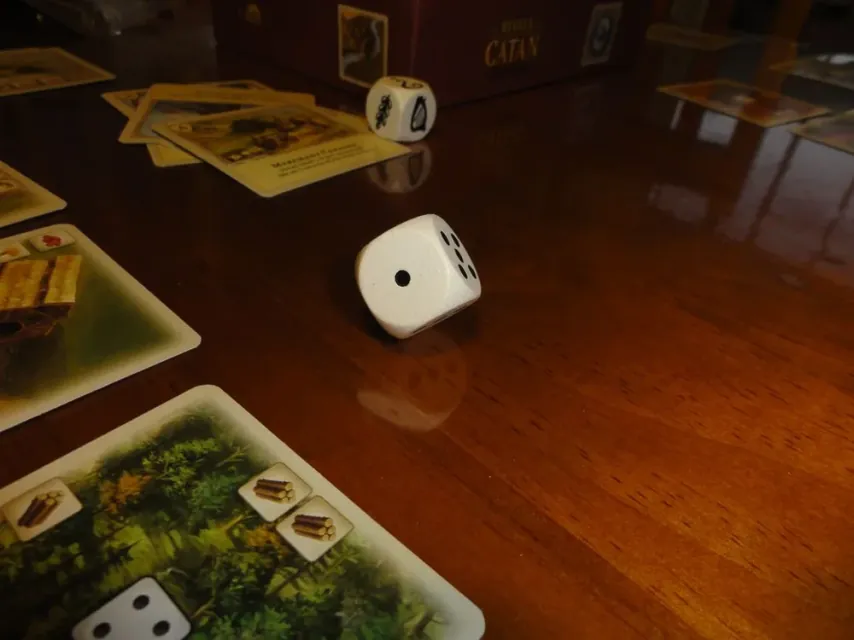 Dice in the foreground with the relevant face showing.